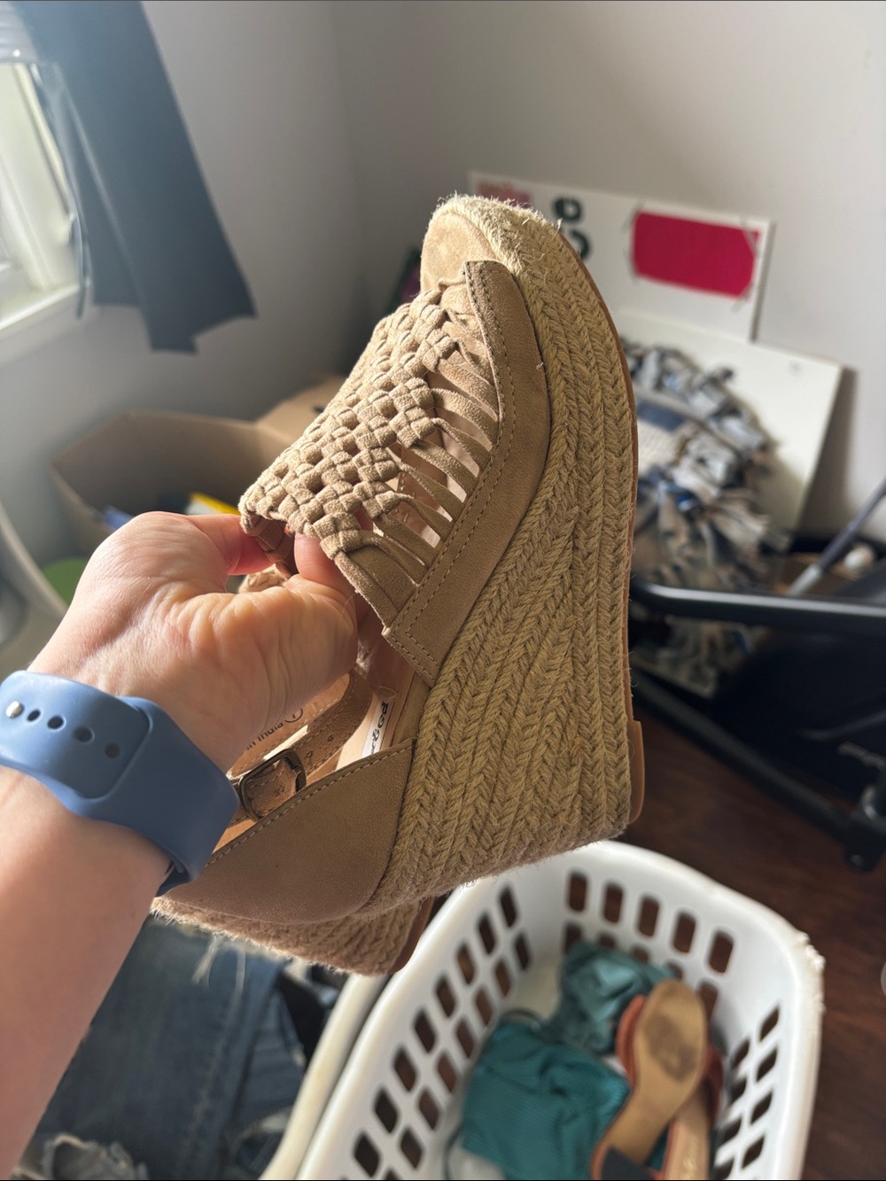 Not Rated Beige Woven Espadrille Wedge Sandals - Picture 4 of 5